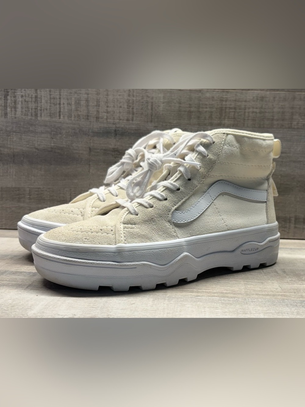 Vans Sk8-Hi WaffleCup Ivory Suede High Top Shoes Mens 5 Womens 6.5 721454